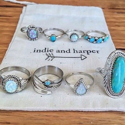 Alloy Turquoise 8-Piece Ring Set