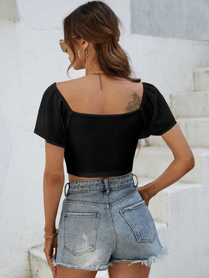 Drawstring Short Sleeve Crop Top