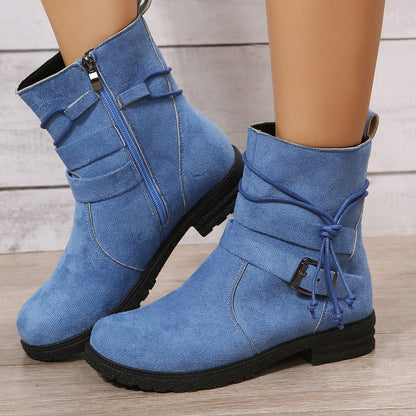 Suede Side Zip Round Toe Boots