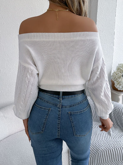 Cable Knit Off-Shoulder Long Sleeve Sweater