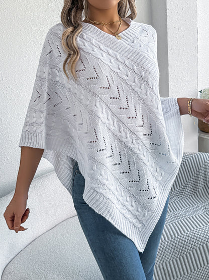 Cable-Knit Openwork Three-Quarter Sleeve Sweater