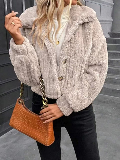 Button Up Long Sleeve Fuzzy Outerwear