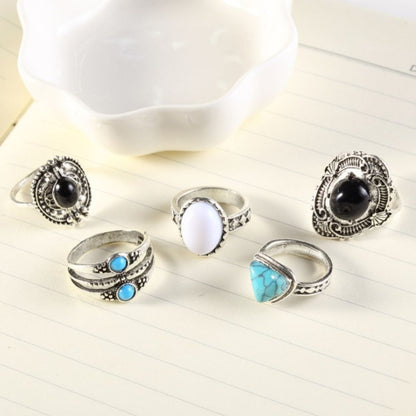 Alloy Turquoise 5-Piece Ring Set