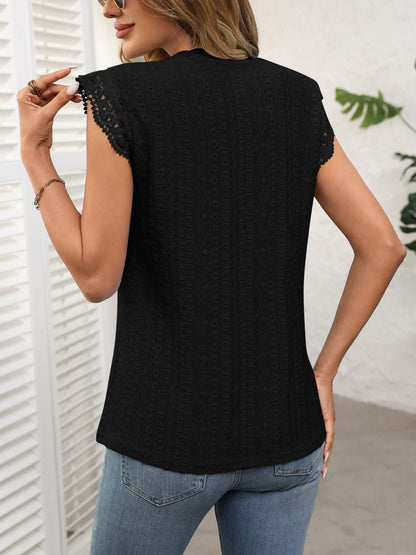 Lace Detail Round Neck Cap Sleeve Top