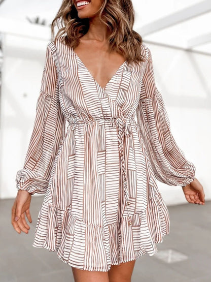 Cutout Back Surplice Long Sleeve Dress