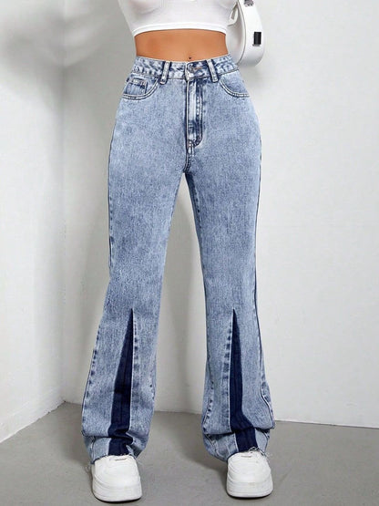 Contrast Bootcut Jeans with Pockets