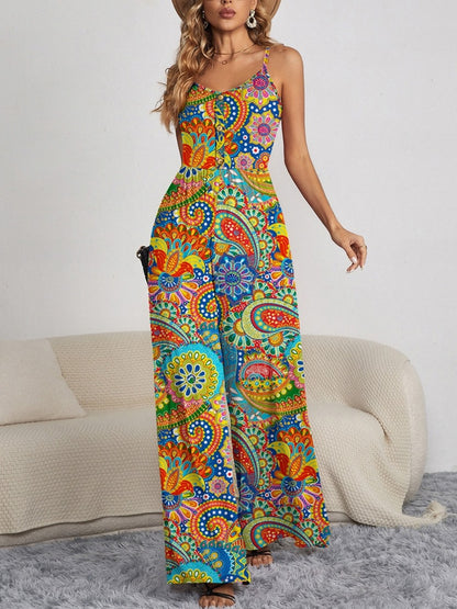 Decorative Button Spaghetti Strap Wide Leg Jumpsuit