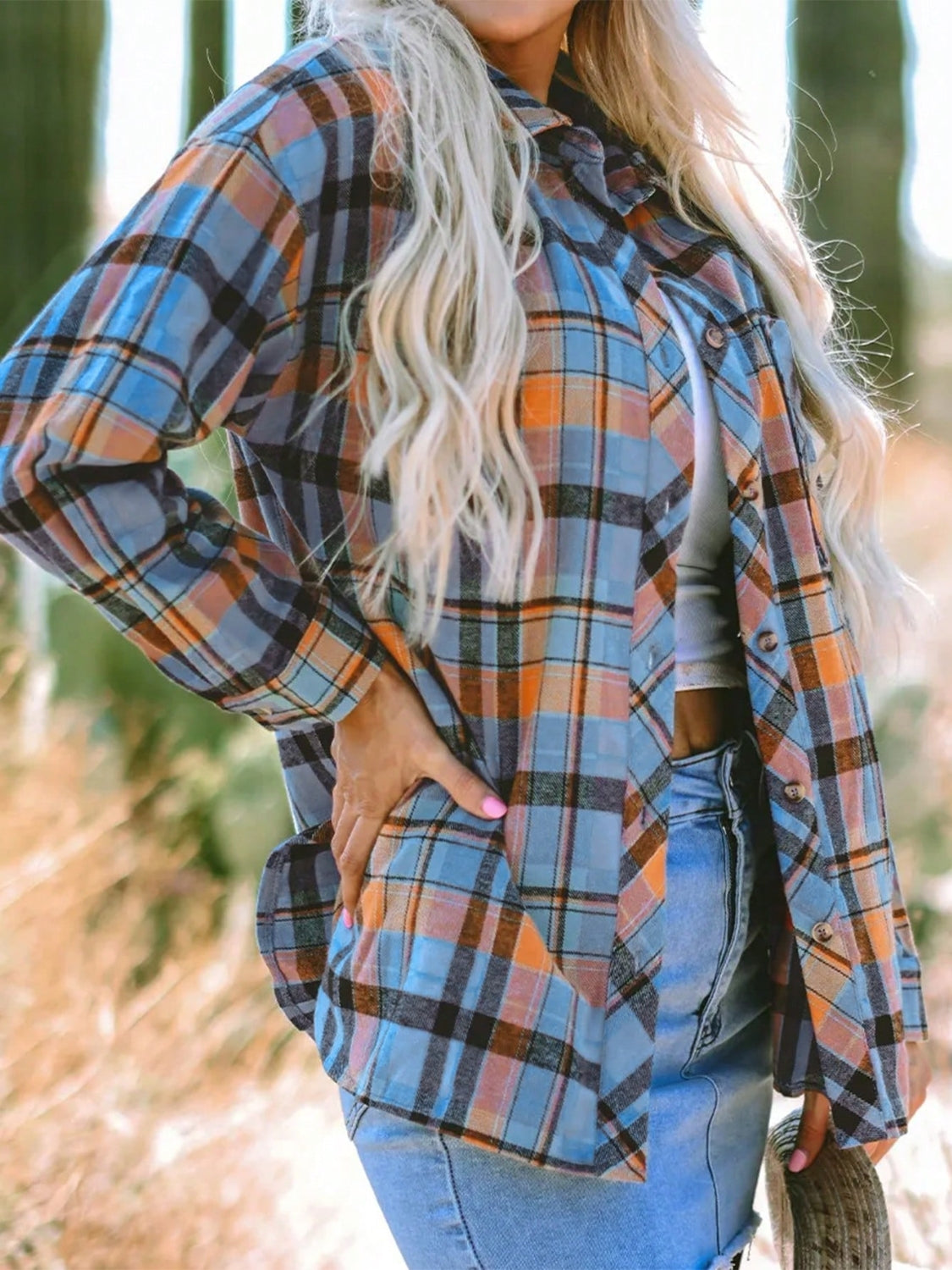 Plaid Collared Neck Long Sleeve Shirt