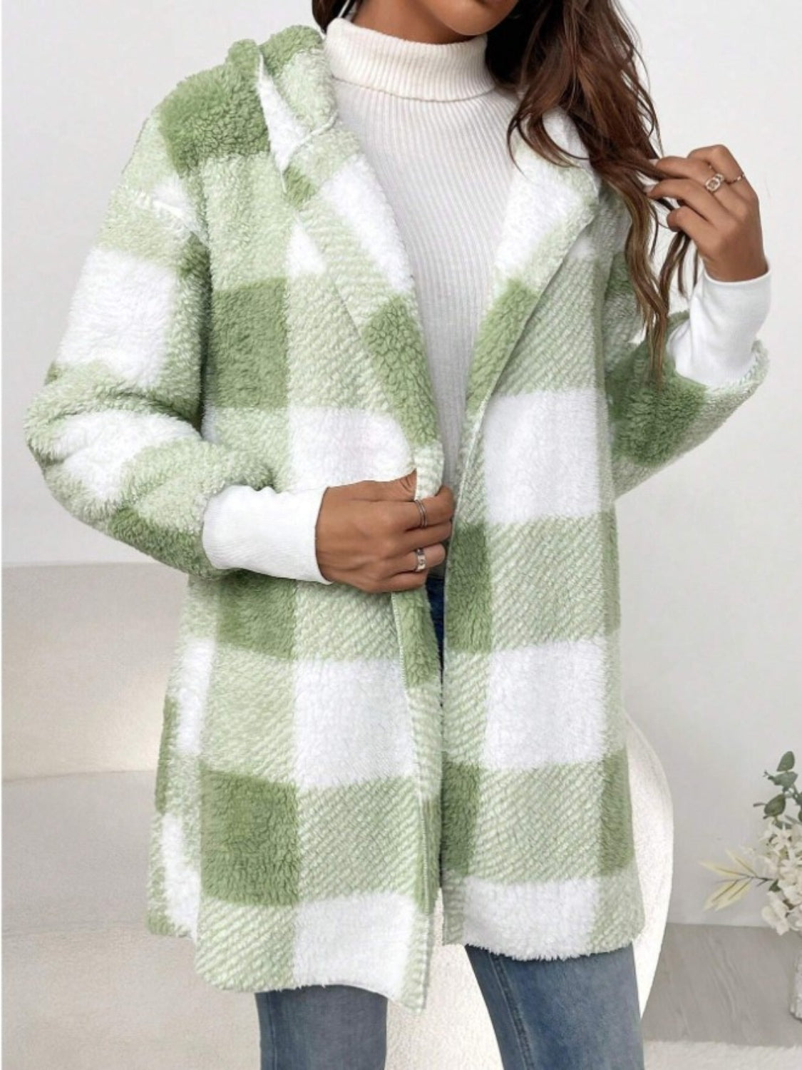 Plaid Long Sleeve Hooded Coat