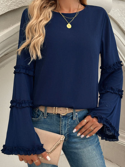 Devine Frill Round Neck Long Sleeve Top