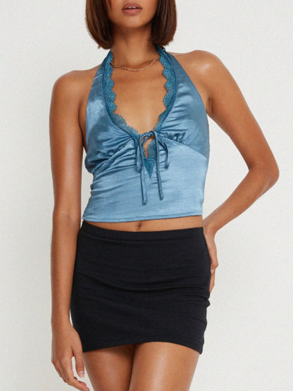 Lace Detail Halter Neck Tank