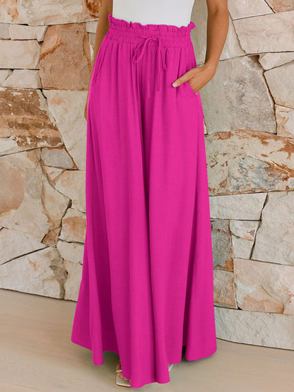 Drawstring Wide Leg Pants with Pockets