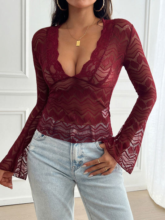 Devine Plunge Long Sleeve Lace Top