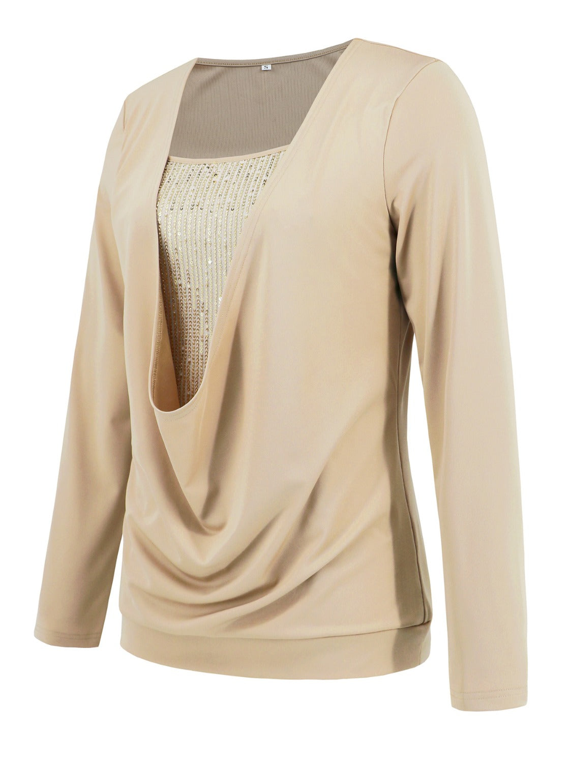 Faux Layered Sequin Long Sleeve Blouse