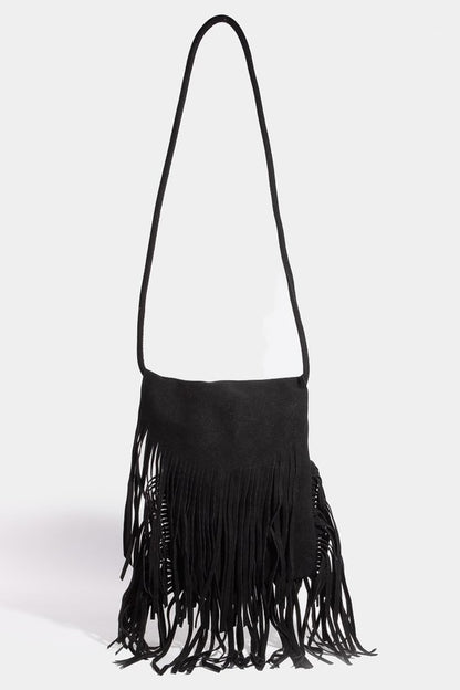 Fame Faux Suede Fringe Rectangle Crossbody Bag