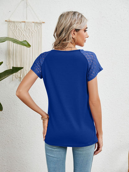 Lace Detail Round Neck Short Sleeve T-Shirt