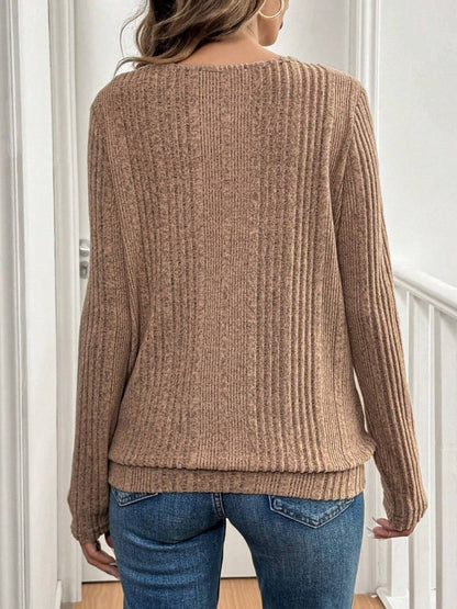 Cutout Round Neck Long Sleeve T-Shirt