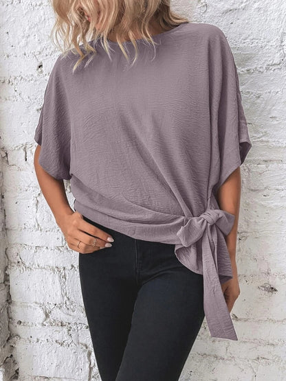 Knotted Round Neck Half Sleeve Blouse