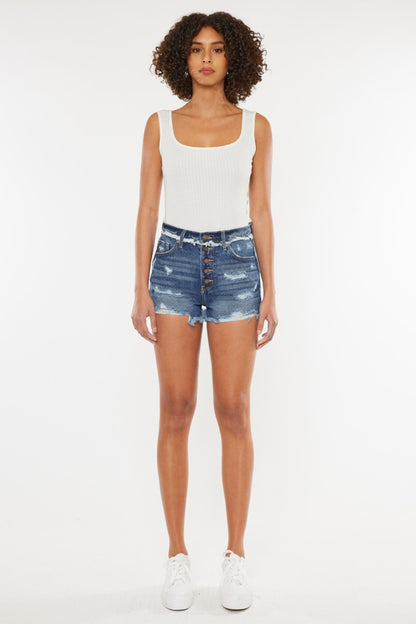 Kancan Distressed Button Fly Denim Shorts