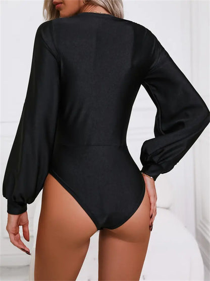 Surplice Slit Long Sleeve Bodysuit