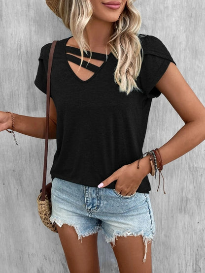 Asymmetrical Petal Sleeve T-Shirt