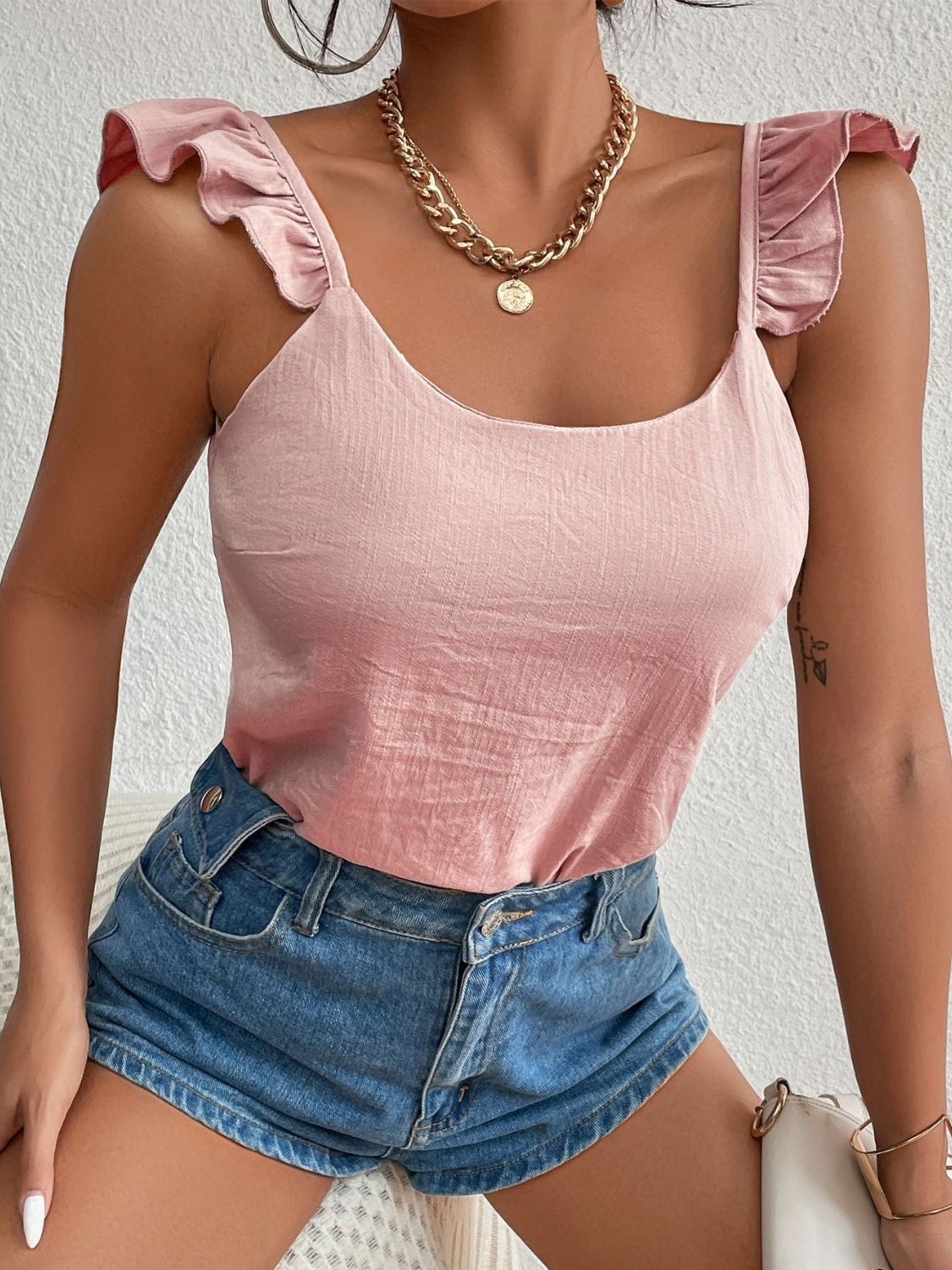 Backless Ruffled Scoop Neck Tank