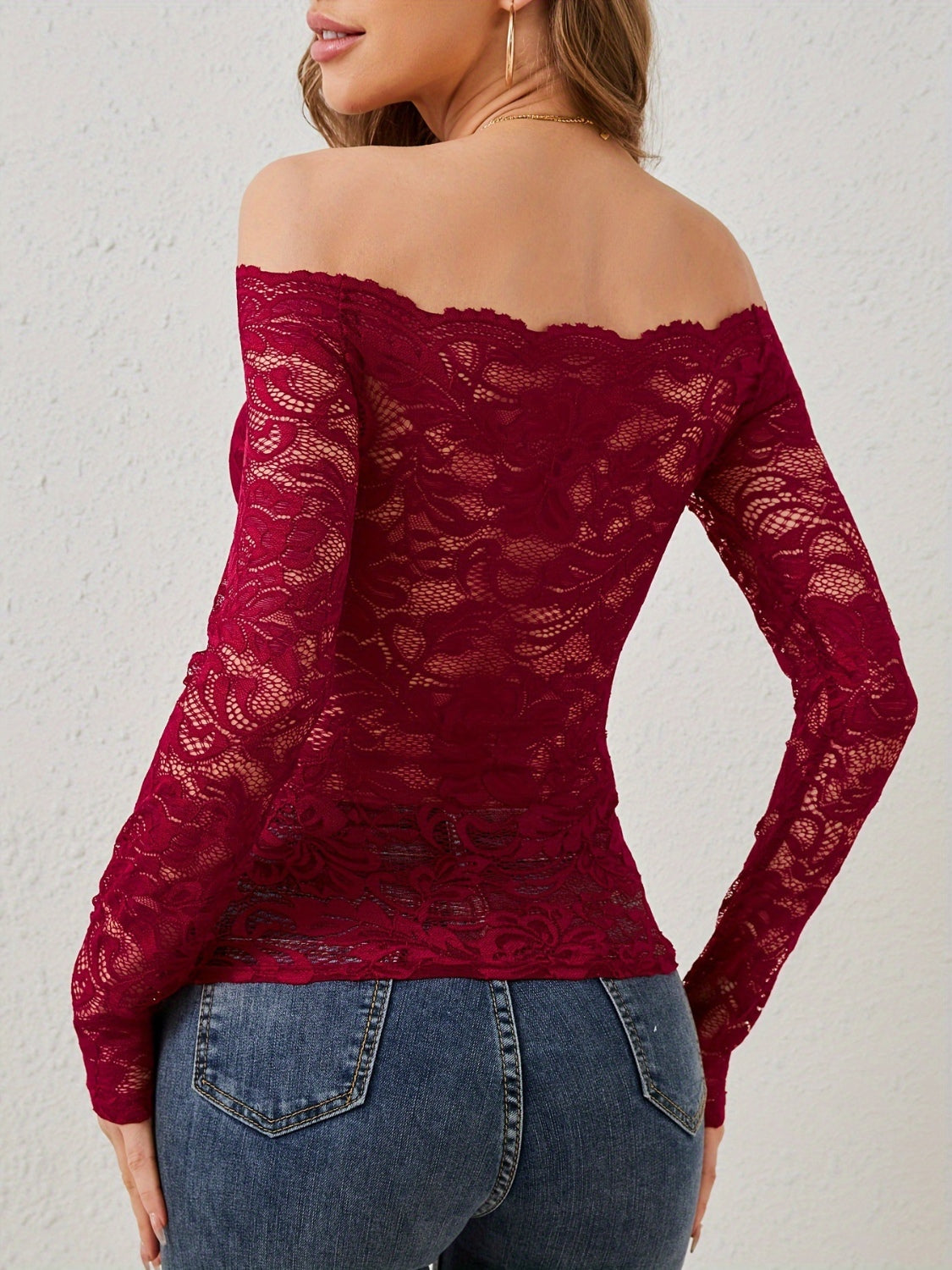 Off-Shoulder Long Sleeve Lace Top