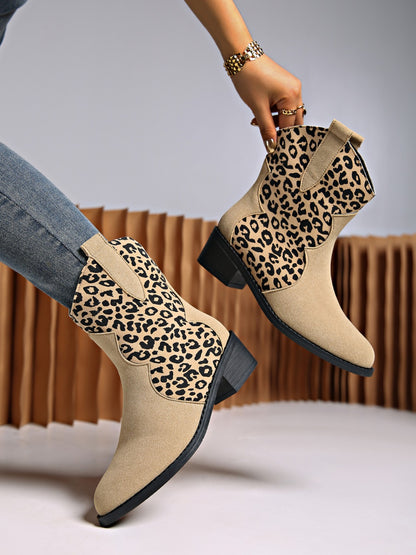 Leopard Suede Block Heel Boots