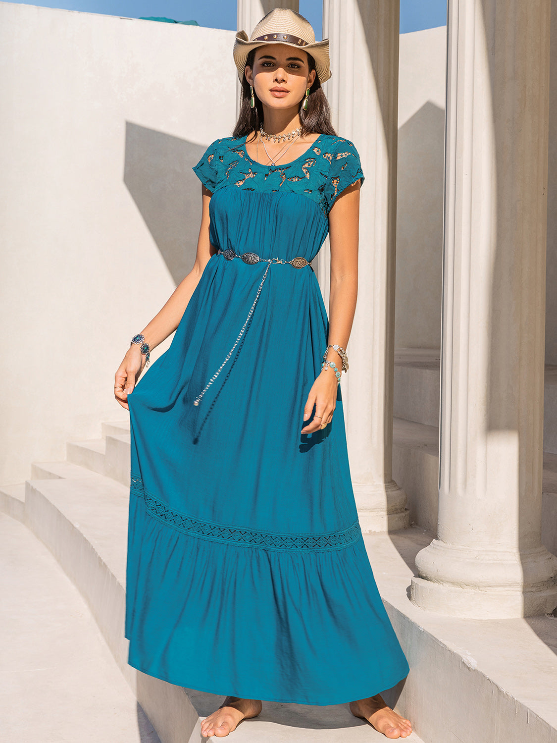 Round Neck Short Sleeve Maxi Dress