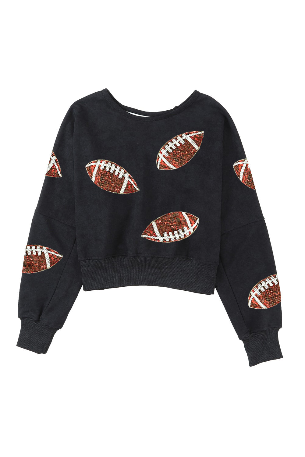 Sequin Football Patch Open Back Sweatshirt