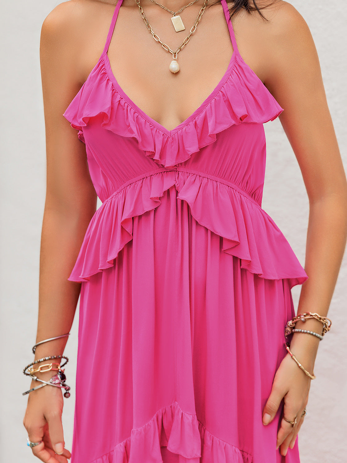 Ruffled Halter Neck Sleeveless Maxi Dress