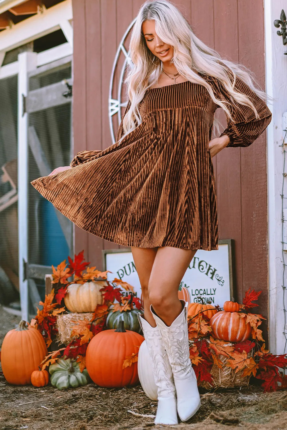 Square Neck Long Sleeve Mini Dress