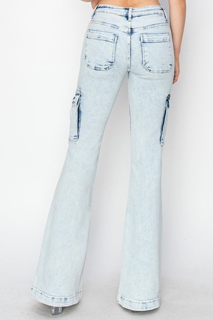 RISEN Full Size High Rise Cargo Flare Jeans