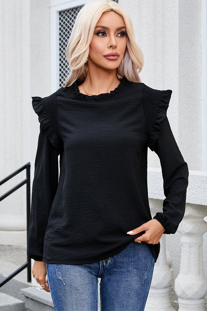 Frill Mock Neck Ruffled Balloon Sleeve Blouse