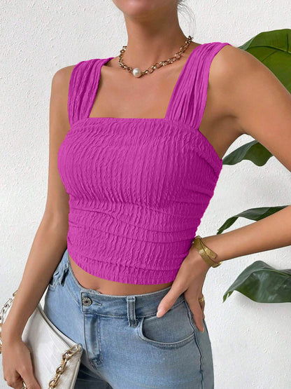 Textured Square Neck Wide Strap Tank