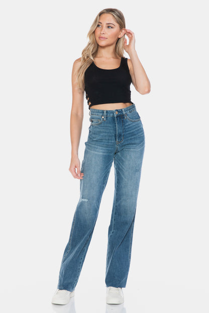 Judy Blue Full Size Tummy Control Cut Raw Hem Straight Jeans