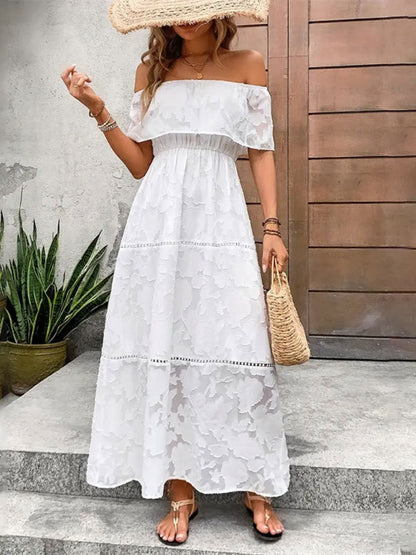 Off-Shoulder Short Sleeve Maxi Dress