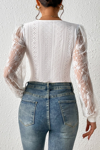 Eyelet Lace Long Sleeve Bodysuit