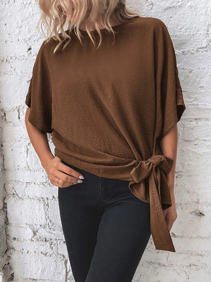 Knotted Round Neck Half Sleeve Blouse