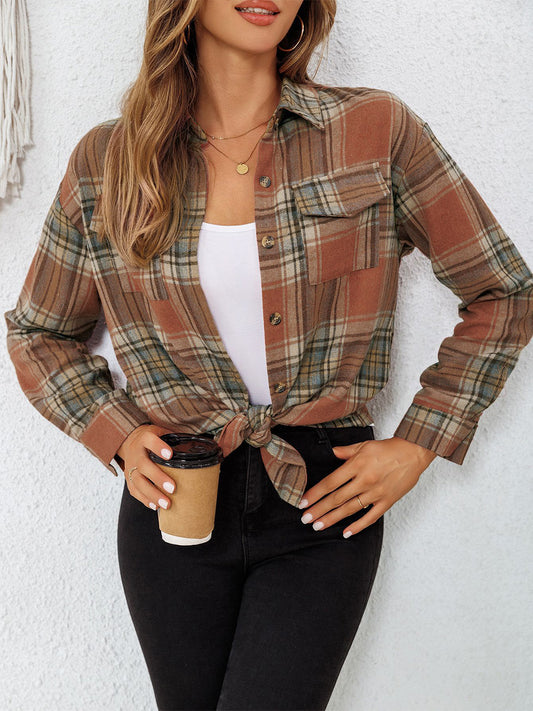 Plaid Collared Neck Button Up Long Sleeve Shirt