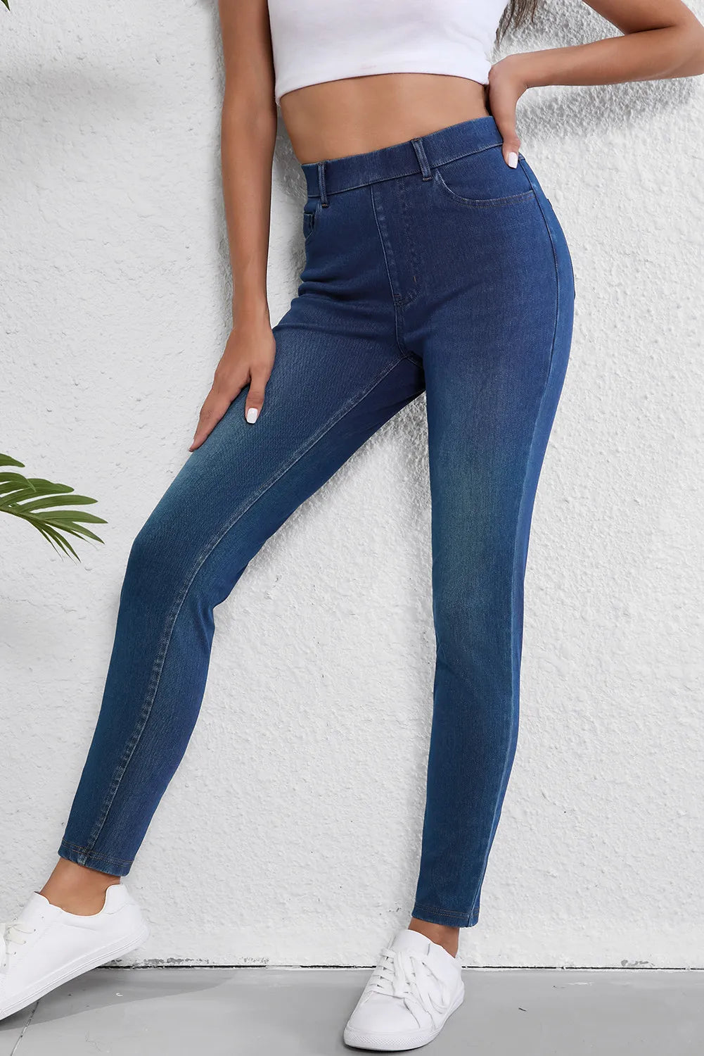 High Waist Skinny Jeans with Pockets