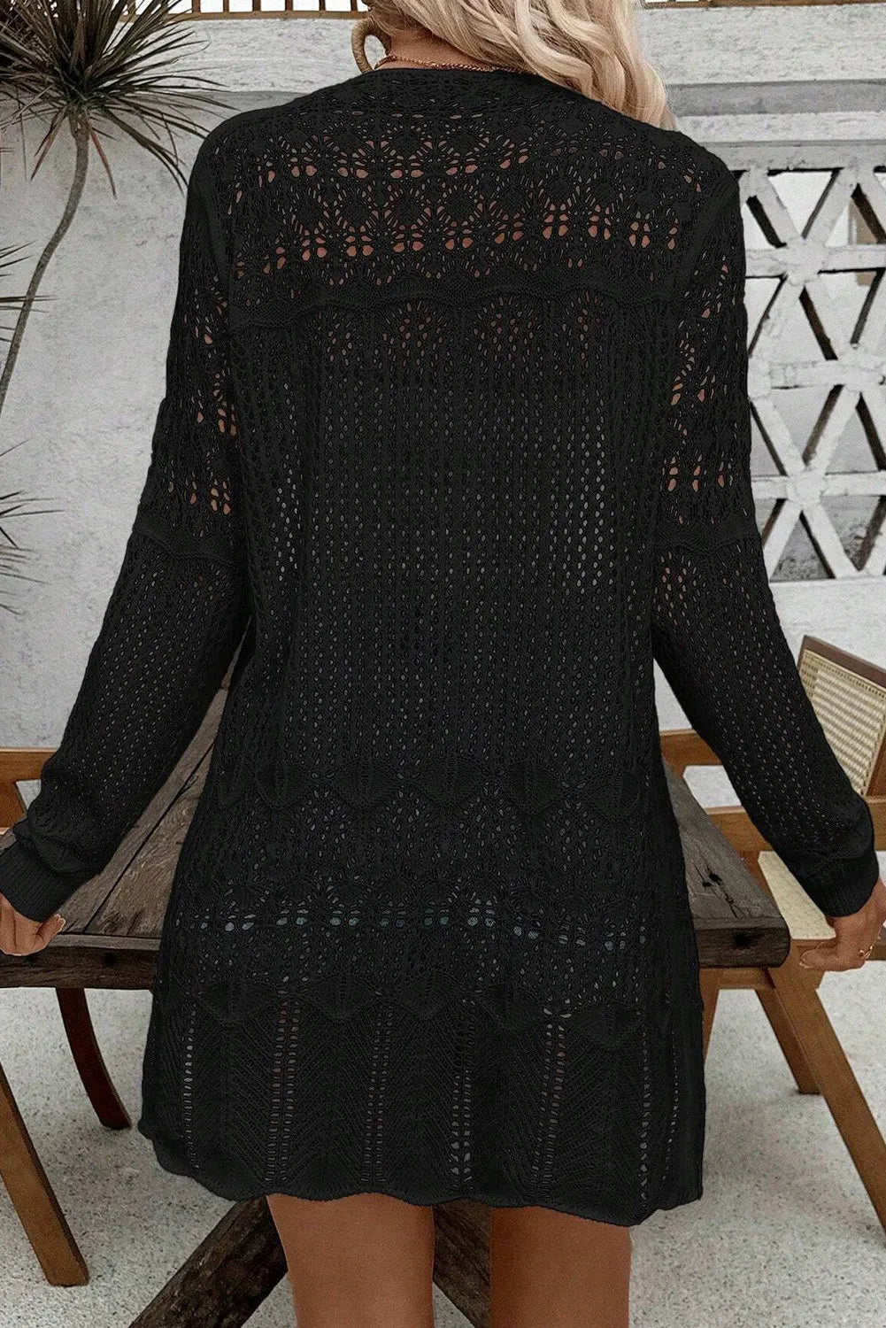 Openwork Open Front Long Sleeve Cardigan