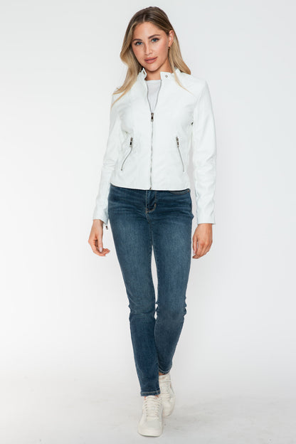 Snobbish PU Leather Zip Up Jacket with Pockets