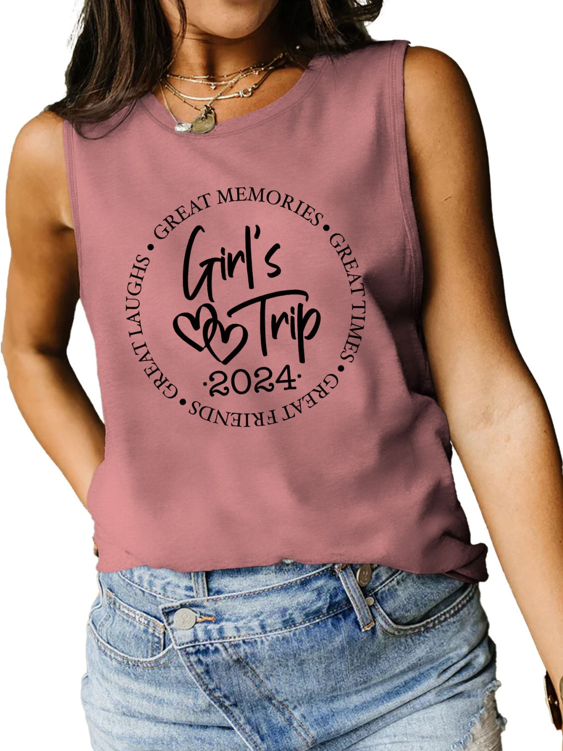 Letter Graphic Round Neck Tank