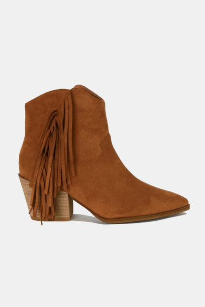 Beast Fashion Suede Fringe Point Toe Ankle Boots