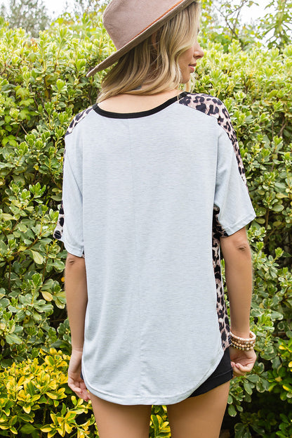 Leopard Bow Round Neck Half Sleeve T-Shirt