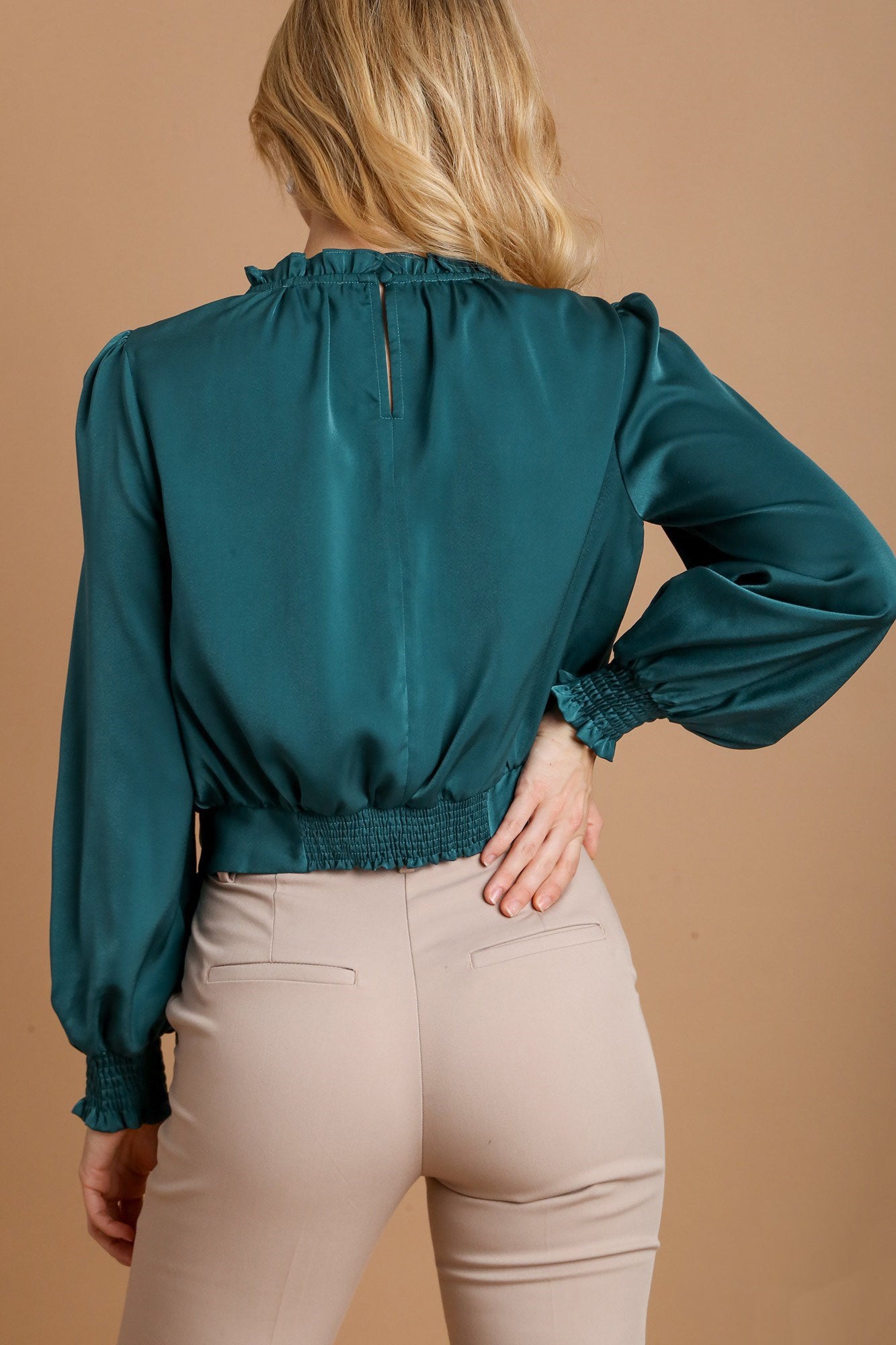 Umgee Frill Tied Hem Long Sleeve Blouse