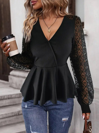 Peplum Surplice Long Sleeve Blouse