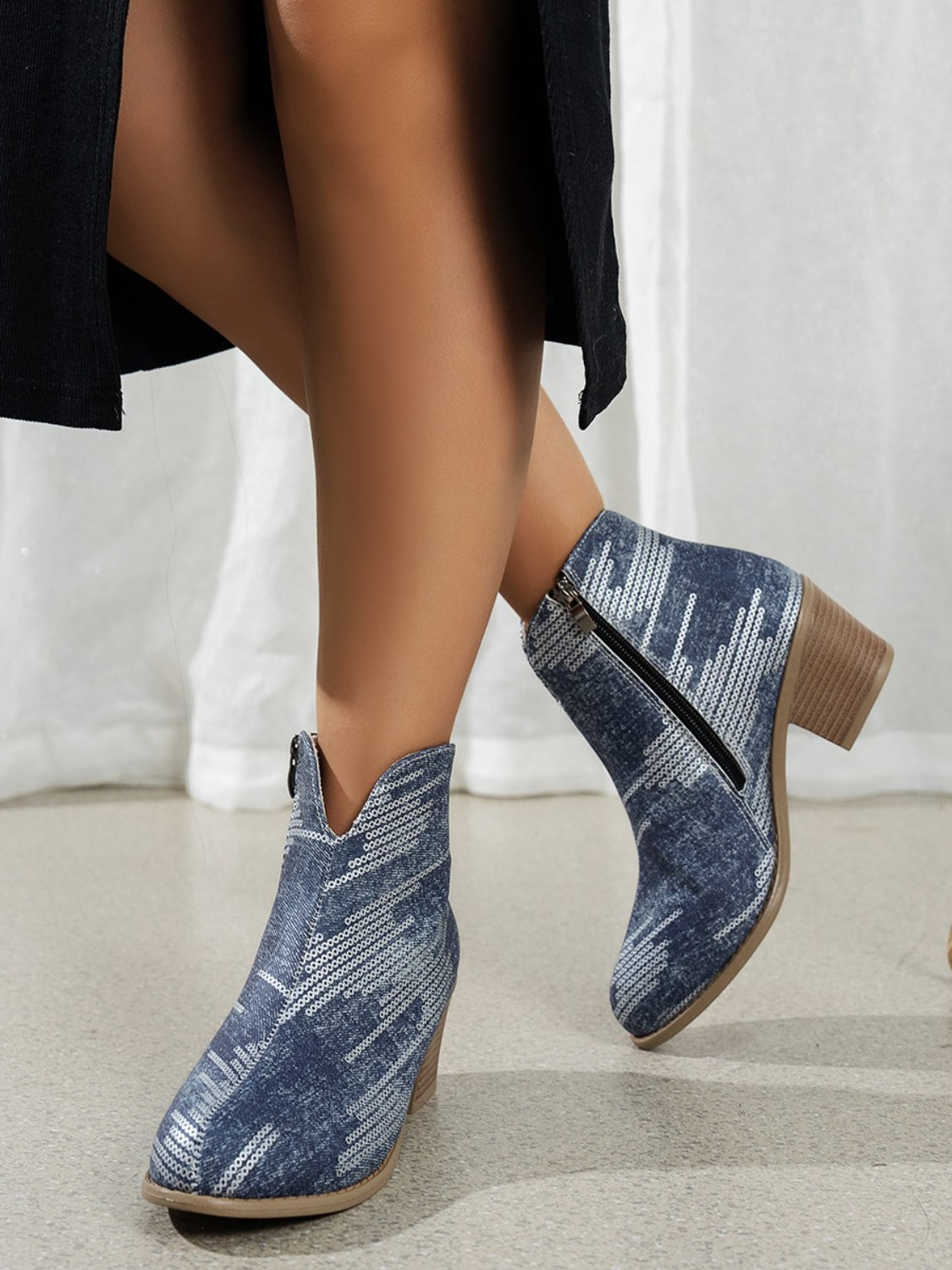 Printed Block Heel Boots with Side Zip