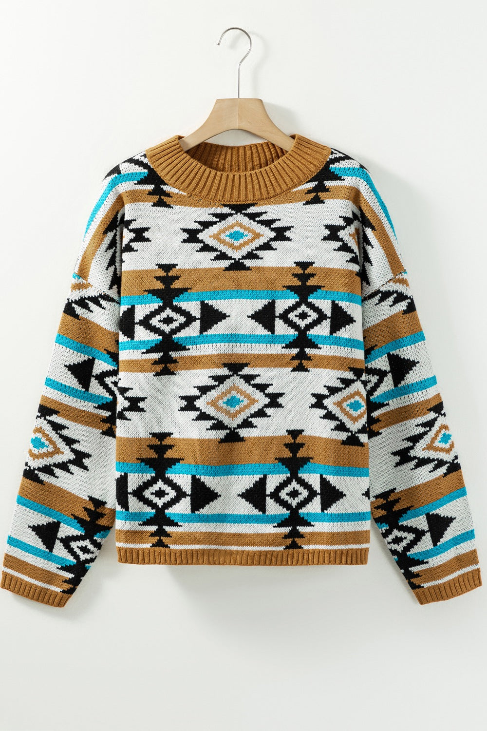 Geometric Round Neck Long Sleeve Sweater